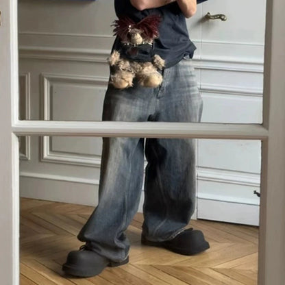 Y2k High Street Washed Blue Baggy Jeans for Men Straight Ropa Hombre Wide Leg Casual Denim Trousers Oversize Loose Cargo Pants Street King Limited