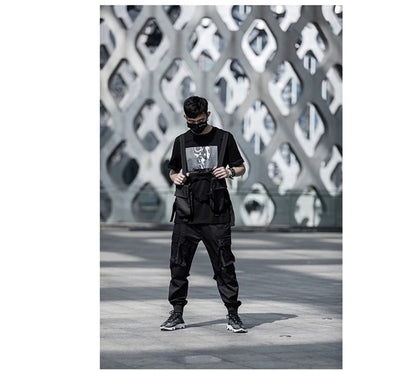 US Size Streetwear Sweatpants Men Jogger Ribbon Pocket Elastic Waist 2022 Fashion Hip Hop Mens Joggers Cargo Black Pants HZ155 Street King Limited