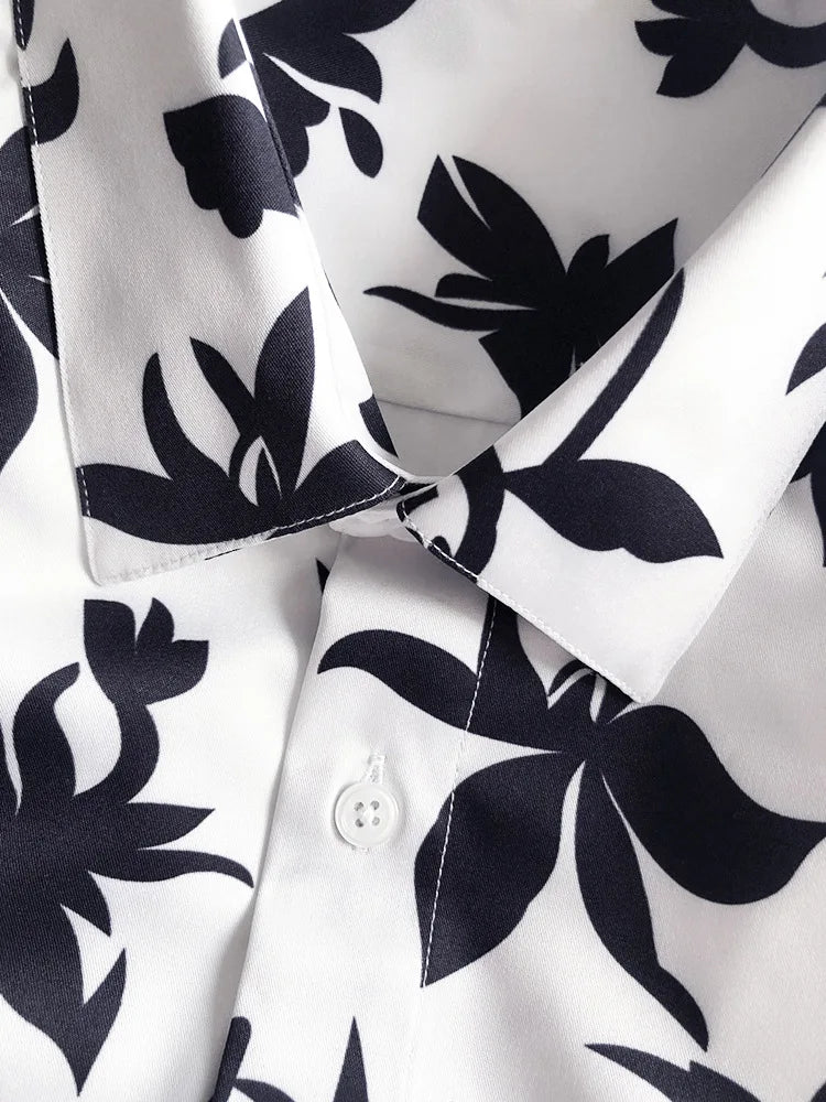 New 2021 luxury Men Classic Hibiscus Flowers Fashion 50% Silk Casual Shirts Shirt high quality Pocket Short sleeves #A48 Street King Limited