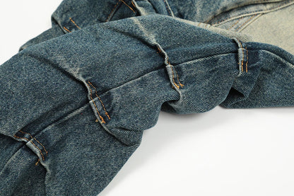 streetwear side pockets pleated washed blue jeans unisex straight baggy y2k denim pants ropa hombre casual cargo pants oversized unique cargo style 5210