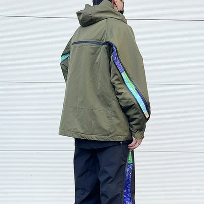 men hip hop streetwear jacket paisley zip up patchwork windbreaker cargo cotton padded coat hooded track jacket tactical outwear military streetwear pants