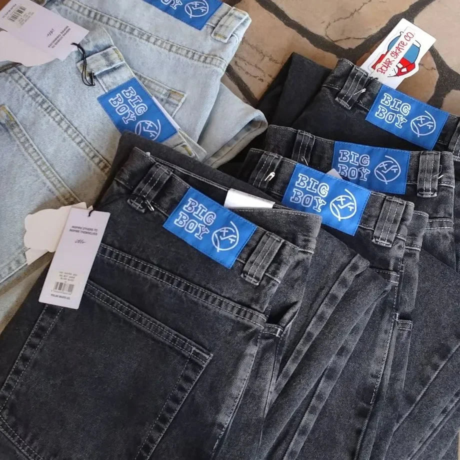 hip hop streetwear big boy jeans y2k pattern embroidery retro blue baggy jeans pants men women fashion pants clothing unique jeans style 1395