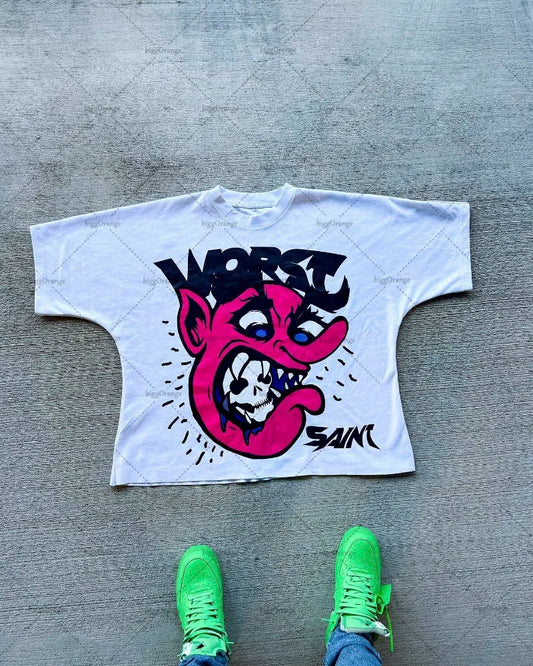 2023 New Trendy Gothic Print Oversized T-Shirt Men's Y2K Street Fashion Hip-Hop Casual Harajuku Loose Short-Sleeved Tops Men's Street King Limited