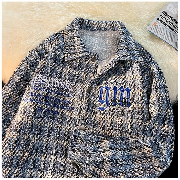 american retro plaid jacket korean trend couple jackets embroidery design unisex outerwear loose plus size mens coat unique default style 996