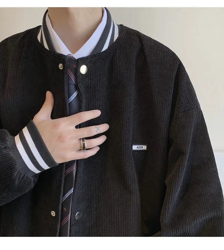 corduroy baseball jacket mens spring ins fashion brand sports all match jacket spring and autumn korean style trendy jacket top unique default style 4858