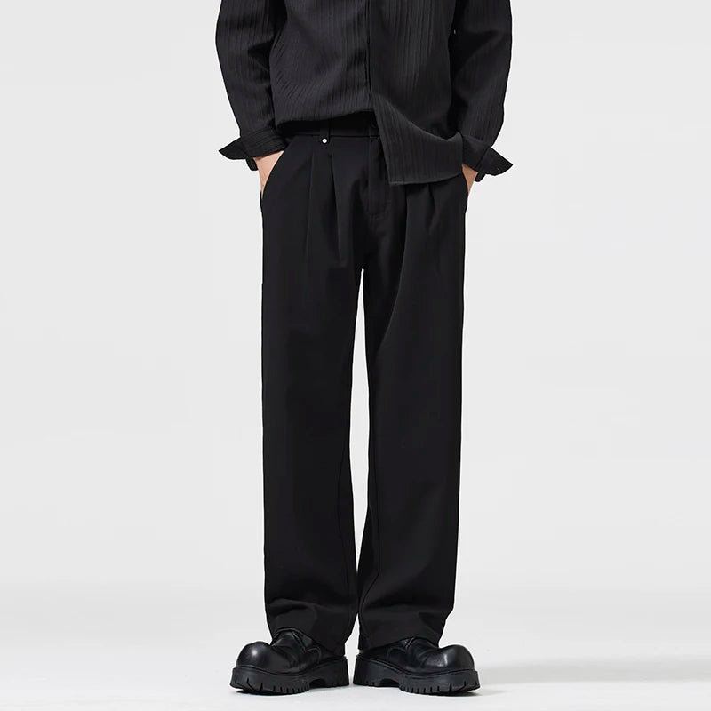 mens trend streetwear fashion loose casual plus size straight wide leg suit pant office man commute work pants trousers unique default style 2091