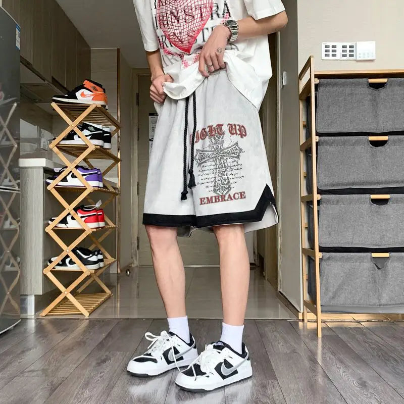 high street hip hop men and women summer personalized capris american trendy letter printing loose sports casual shorts y2k summer street shorts