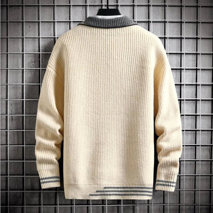Autumn Winter Men Sweater Warm Top New Fashion Stitching Color Matching Pullover Round Neck Sweater Thickened Knitted Sweater Street King Limited
