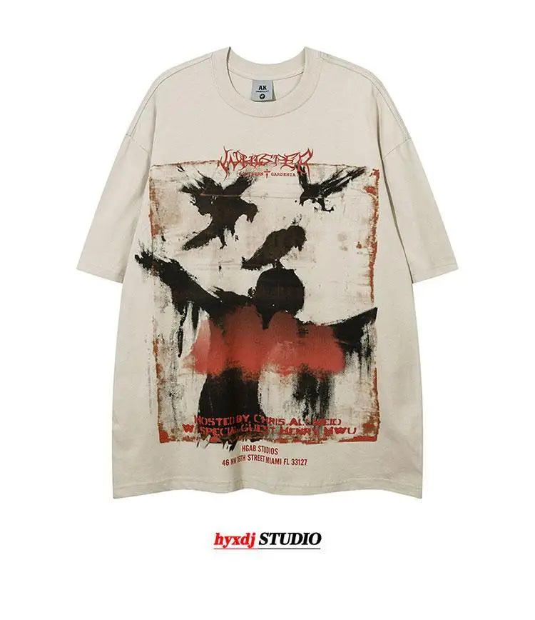 European and American trendy high street niche printed short-sleeved T-shirts for men summer American street tops men clothing Street King Limited