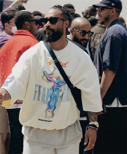 RRR123 Brand FASHION Jerry Same High-Street Print Gospel Cross Cotton Casual Long-Sleeved Roundneck Sweatshirt Pullover Street King Limited