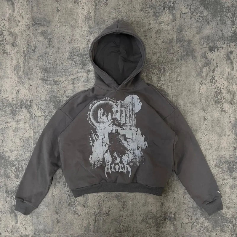 European and American New Dark Style Printed Oversized Hoodie Men Y2k Harajuku High Street Hip-hop Retro Fashion Pullover Women Street King Limited