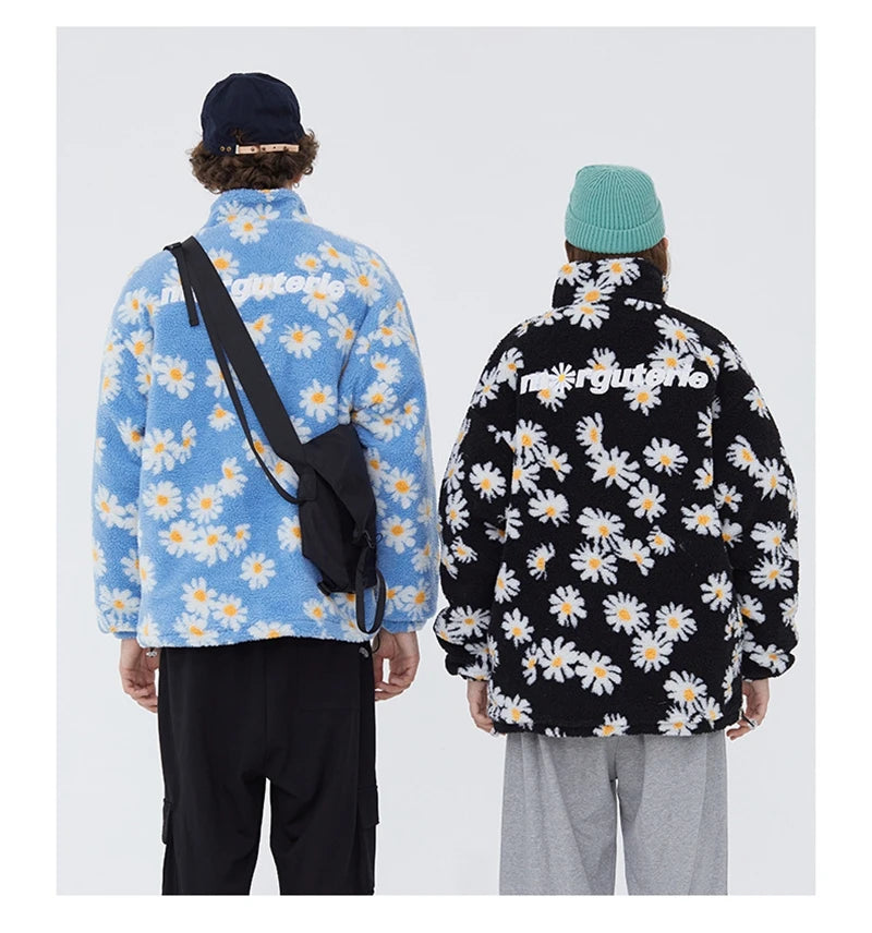 rainbowtouches cotton padded thick parkas jackets streetwear hip hop daisy print fleece warm full zip coats harajuku outwear unique default style 4402