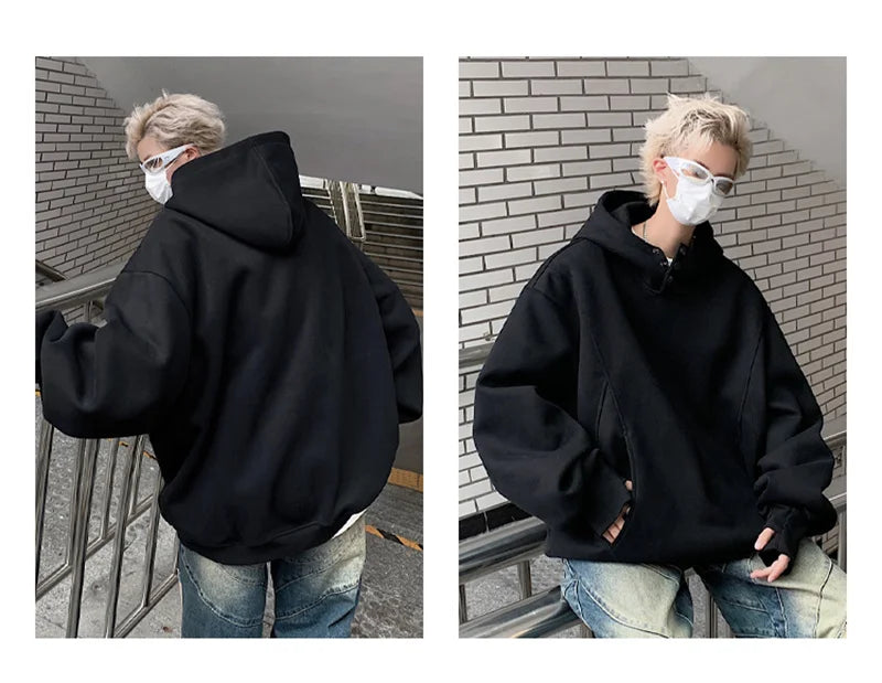Streetwear New Retro Button Neck Hooded Sweatshirts For Men Autumn Fleece Y2K Vin New Retro Button Neck Hooded Sweatshirts For Men Autumn Fleece Y2K Vintage Hoodies Hip Hop Fashion Streetwear Pullover Hoodie Fashion Sweater Jacket With Graphic Design For Men