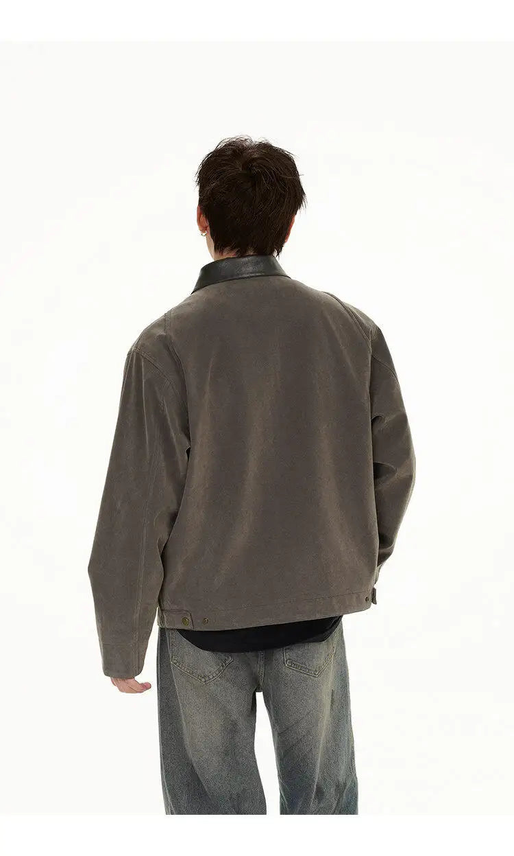 2025 american streetwear retro leather collar bomber jacket men loose casual fashion short cargo jacket spring autumn coat unique cargo style 451