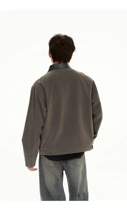 2025 american streetwear retro leather collar bomber jacket men loose casual fashion short cargo jacket spring autumn coat unique cargo style 451