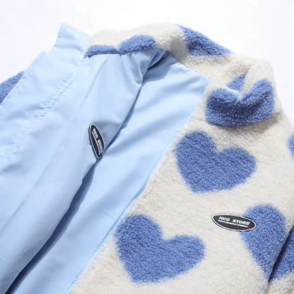 2024 autumn and winter new love lambswool cotton padded jacket double sided collar jacket couple loose jacket warm jacket y2k unique default style 4214