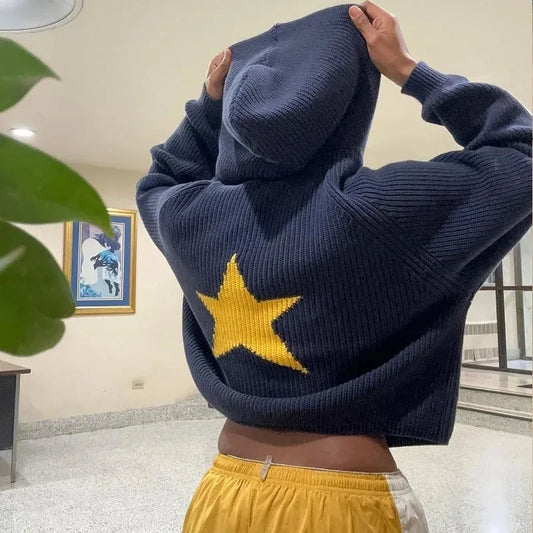 Traf-2024 Women's Sweater zssiibo Official Website Autumn and Winter New Y2K Five Star Pattern Hoodie Women's Wear Street King Limited