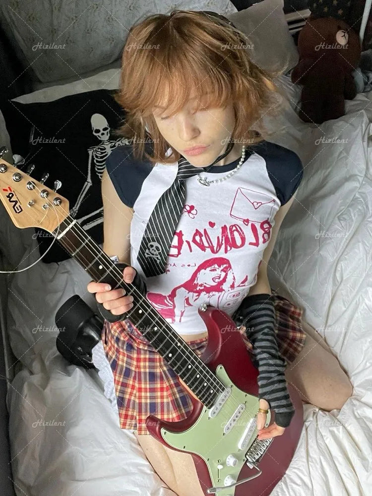 Kawaii Graphic Women Crop Tops Harajuku baby tee Y2K Goth Short Sleeve Streetwear Print Clothes T-shirt emo scene Vintage Grunge Street King Limited