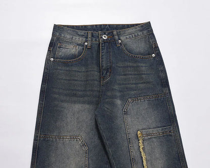 retro washed denim jeans destroyed ripped loose mens biker jeans side pocket fashion streetwear hip hop straight pants joggers unique joggers style 1205