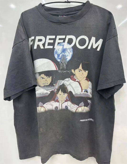 Summer Vintage Retro Anime Portrait Print High-Street Casual Loose Cotton Tops T-Shirt Street King Limited