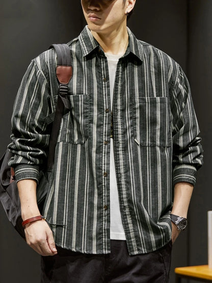 Streetwear Autumn Loose Striped Long Sleeve Shirts For Men Korean Fashion High Qu Autumn Loose Striped Long Sleeve Shirts For Men Korean Fashion High Quality Casual Shirt Y2K Streetwear Stand Collar T Shirts Fashion Sweater Jacket With Graphic Design For Men