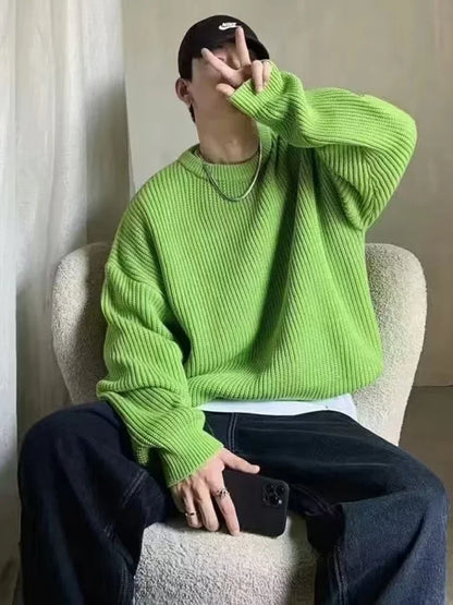 2023 Autumn Crew Neck Solid Color Pullover Sweaters For Men Casual Y2K Knitted Sweater High Street Fashion Jumpers Hombre Street King Limited