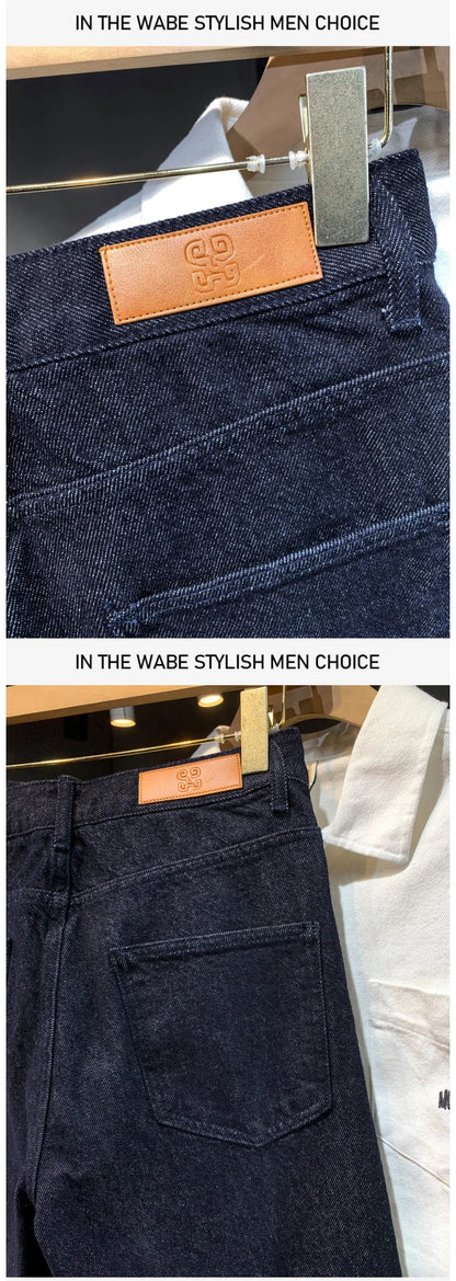 men streetwear splice denim fashion brand hip hop loose casual straight jeans pant cityboy deep blue y2k jeans trousers for men unique jeans style 1765