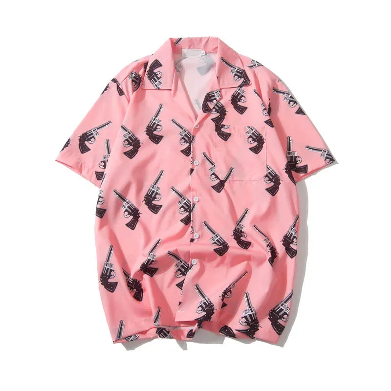 Dark Icon Printed Turn-down Collar Street Men's Shirt 2019 Summer Vintage Hip Hop Shirt Streetwear Shirts for Men Street King Limited