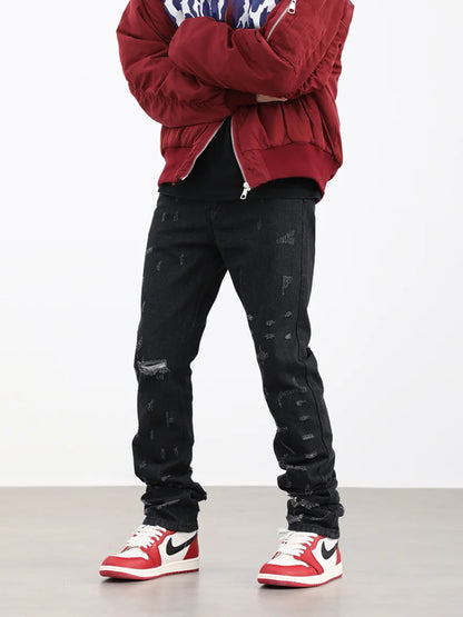 harajuku scratched ripped holes denim jeans mens zipper jeans hip hop fashion streetwear new casual straight joggers jean pants sporty tapered joggers