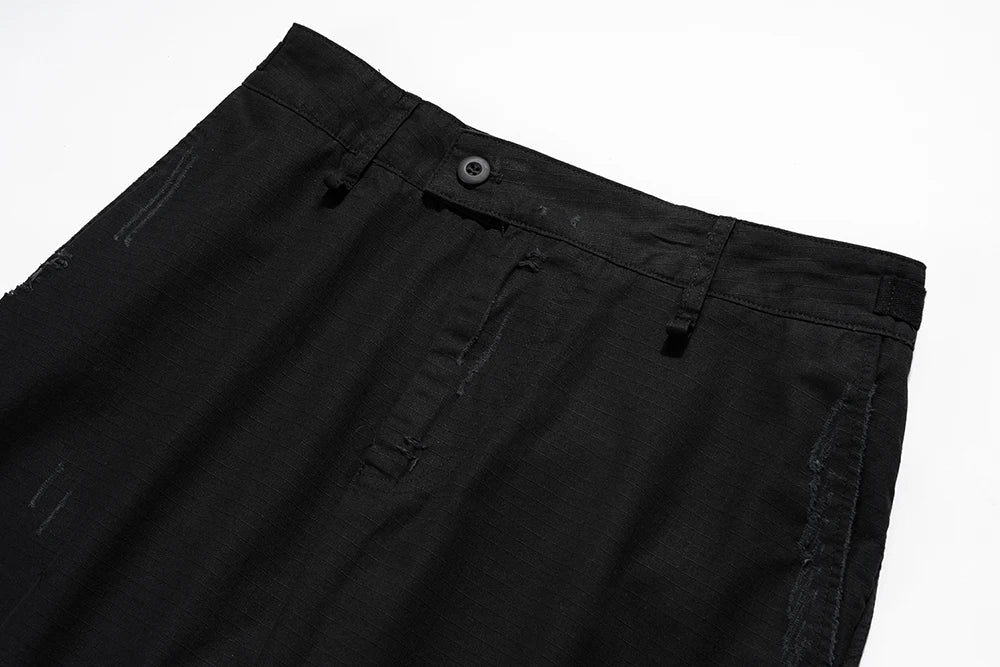 Frayed Black Straight Baggy Cargo Pants for Men Streetwear Y2k Pantalones Hombre Solid Overalls Oversized Casual Trousers Street King Limited