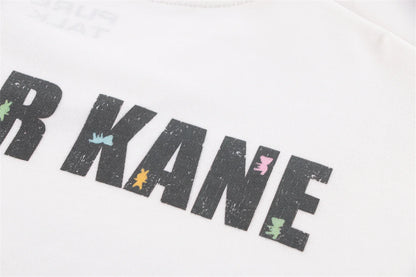 Vintage Summer Pink Rock bear Cartoon Distressed Cotton Casual T-Shirt Tops Street King Limited