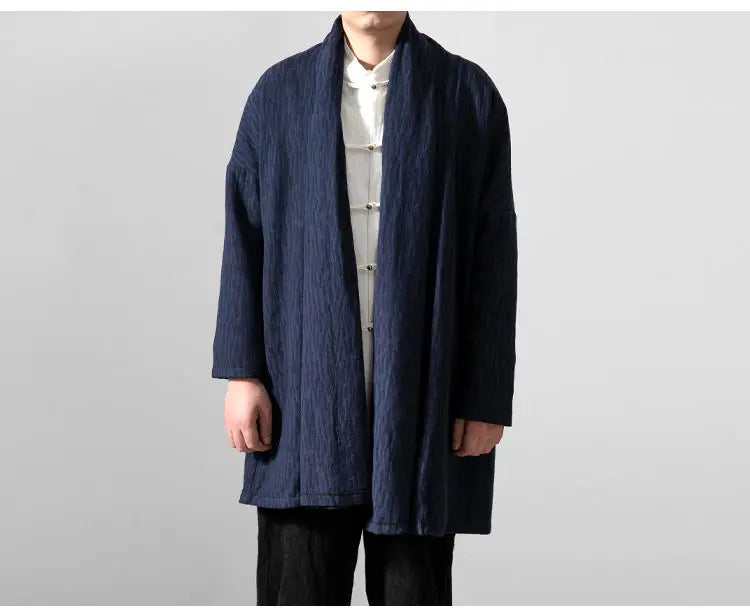 men autumn winter thick fleece liner loose casual punk gothic long cardigan trench coat streetwear kimono robe jacket outerwear unique default style 1005
