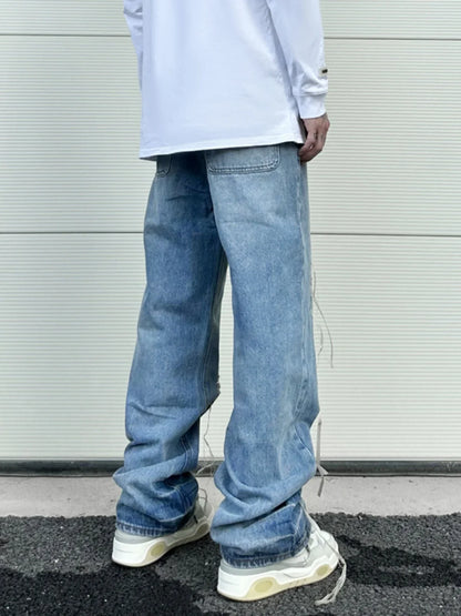 fashion loose streetwear denim jeans new casual wide legs straight jean pants hip hop tassel joggers baggy jeans men clothing sporty tapered joggers