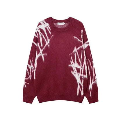 Y2k Women's Clothing Sweater Knit Jumper Round Neck Long Sleeve Oversize Streetwear Personalized Jacquard Pattern vintage  Tops Street King Limited