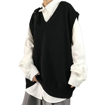 Men Sweater Vest V Neck Solid Color Sleeveless All Match Spring Sweater for School Male Pullovers Men's Clothing Streetwear Street King Limited
