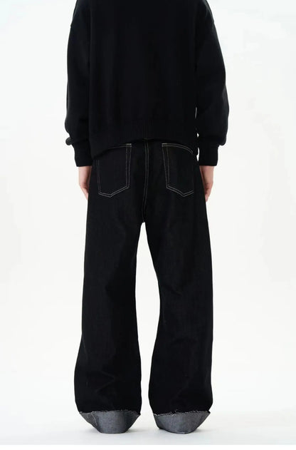 men women streetwear fashion loose casual wide leg straight black denim jeans pant boyfriend y2k baggy jeans trousers unique jeans style 2260