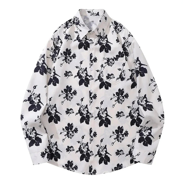 Men's Floral Print Shirt Oversized Single Breasted Lapel Tops Trendy Harajuku Casual Streetwear Spring Autumn Long Sleeve Shirt Street King Limited