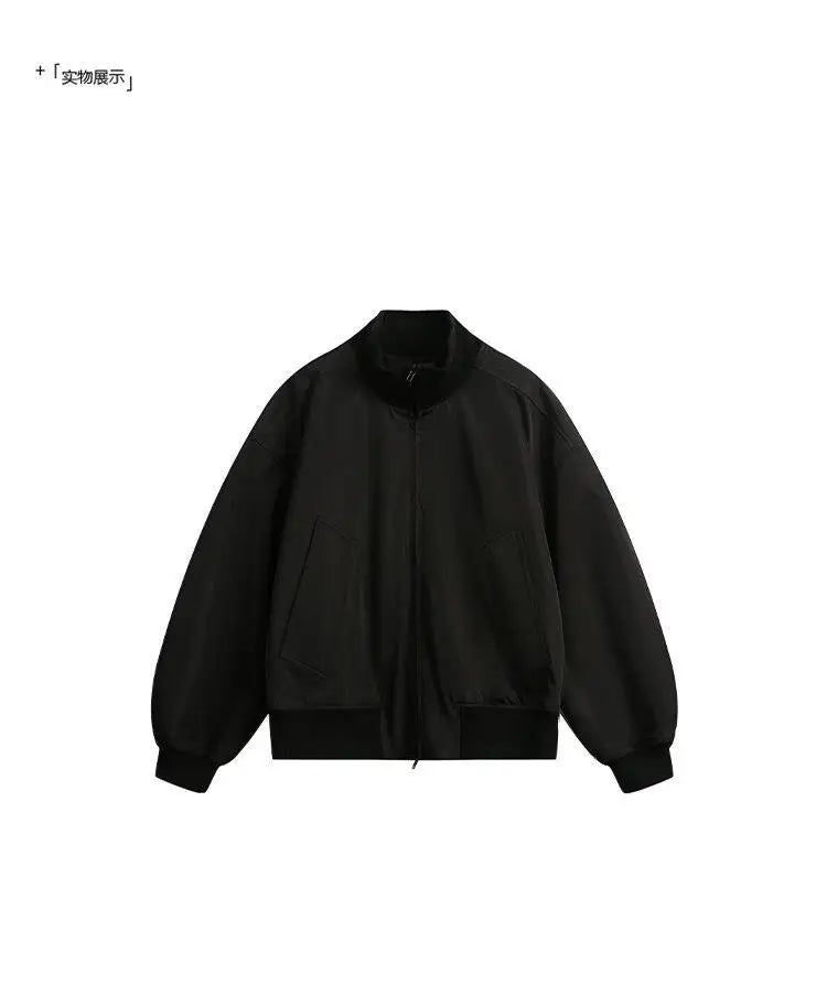 short design stand collar bomber jacket men korean streetwear fashion loose casual vintage bomber jacket coat cityboy outerwear unique shorts style 541