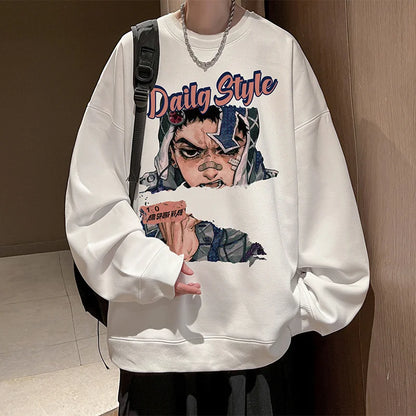 New Anime Boy Printed Men's Crewneck Sweatshirts Autumn Y2K Vintage Fleece Pullover Hoodies Streetwear Hip Hop Hoody Clothes Street King Limited