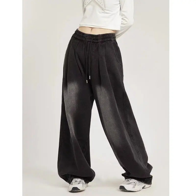 y2k american street hip hop men and women trendy personality straight tube loose jeans couple retro washed wide leg casual pants denim street jeans