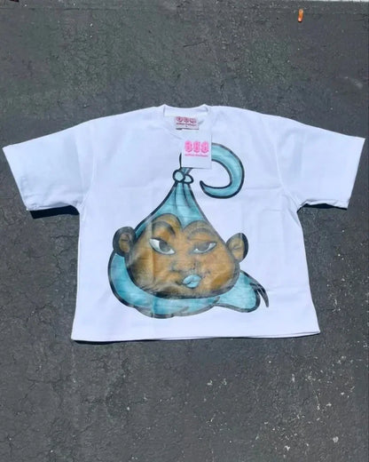 Harajuku cartoon big head pattern graphic t shirts oversized t shirt casual goth y2k tops streetwear 2000s vintage men clothing Street King Limited