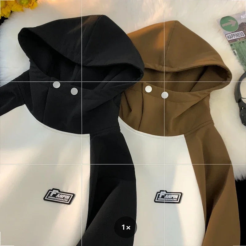 Men Waterproof Hooded Sweatshirt Spring Vintage Patchwork Hoodie Labels Design Korean Streetwear Couple Male Women Hoodies Street King Limited