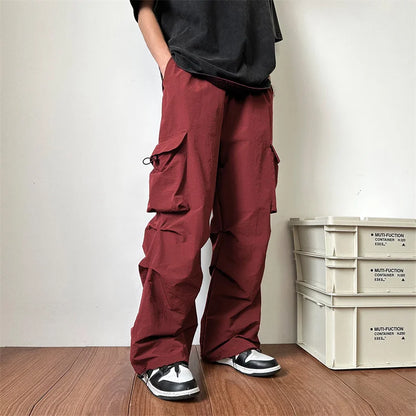 Summer Thin Pants Men Fashion Pocket Cargo Pants Men Japanese Streetwear Hip-hop Loose Straight Pants Mens Oversized Trousers Street King Limited
