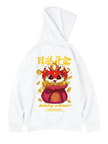 Lucky Cheer Dragon Printed Hoody Man Y2K Streetwear Clothes Fleece Hip Hop Loose Fashion Pullover Sweatshirts Graphic Hoody Street King Limited