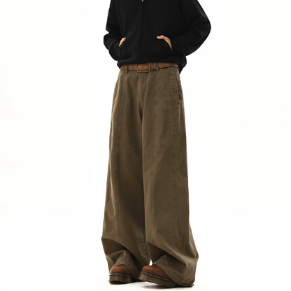 american style vintage wide leg cargo pants mens baggy fashion high street overalls coffee streetwear male mopping trousers multi-pocket cargos