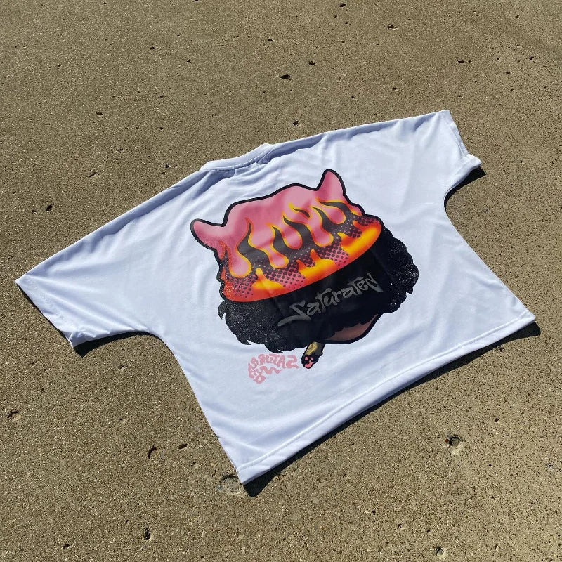American Trendy Gothic Anime cartoon avatar Print Oversized T-Shirt Y2K Loose Harajuku Versatile hip hop Short Sleeve Tops tees Street King Limited