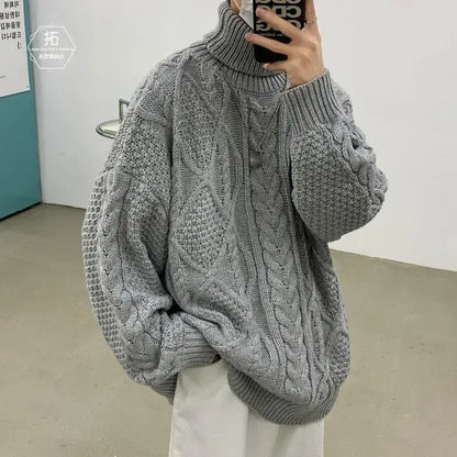 Retro turtleneck sweater for men in autumn and winter loose and versatile high street sweater trendy brand ins casual jacket top Street King Limited