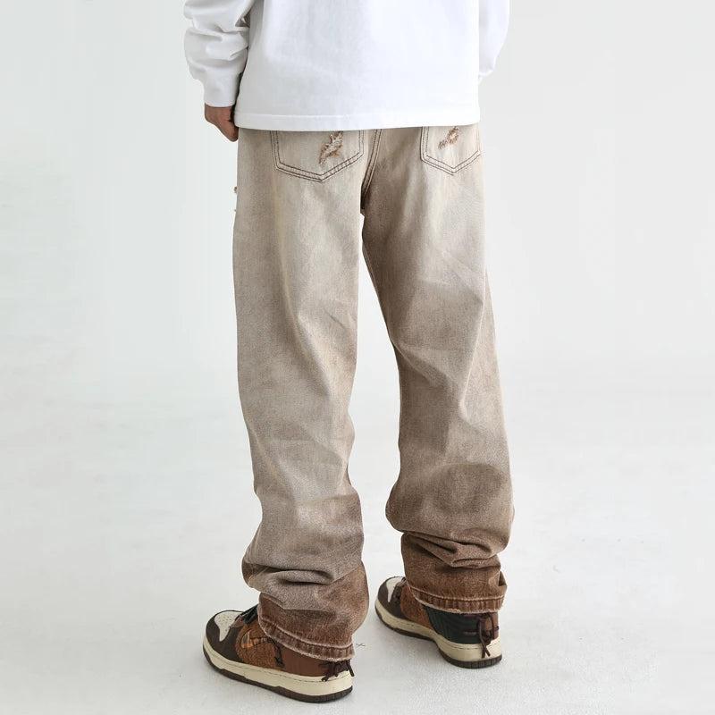fashion denim jeans mens destoryed holes zipper straight jeans hip hop streetwear spring summer casual joggers jeans men pants streetwear sweatpants