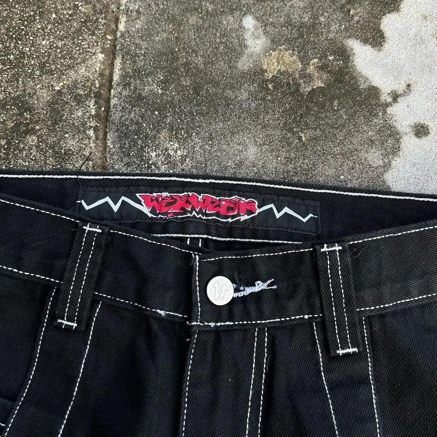 wexwear embroid baggy jeans harajuku hip hop graphic high waist wide trouser streetwear y2k jeans men women gothic black pants unique jeans style 1868