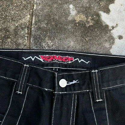 wexwear embroid baggy jeans harajuku hip hop graphic high waist wide trouser streetwear y2k jeans men women gothic black pants unique jeans style 1868